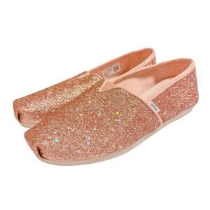 Toms Alpargata Pink Glitter Slip On Shoes Rose Gold Womens 6 Cosmic Glitter
